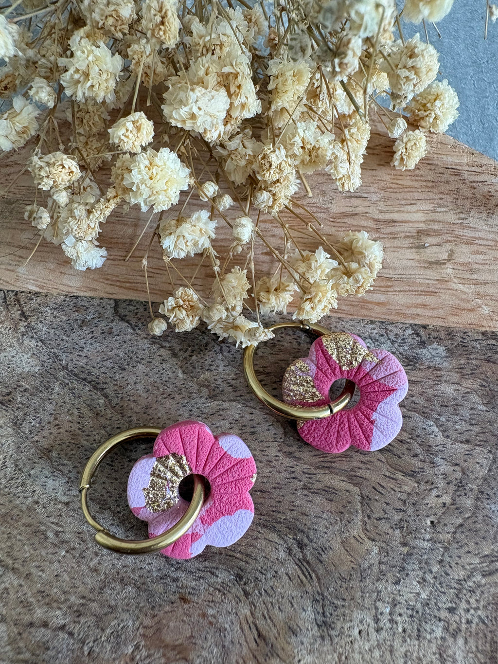Pampilles mini CHARLOTTE - Framboise, rose, blanc et or