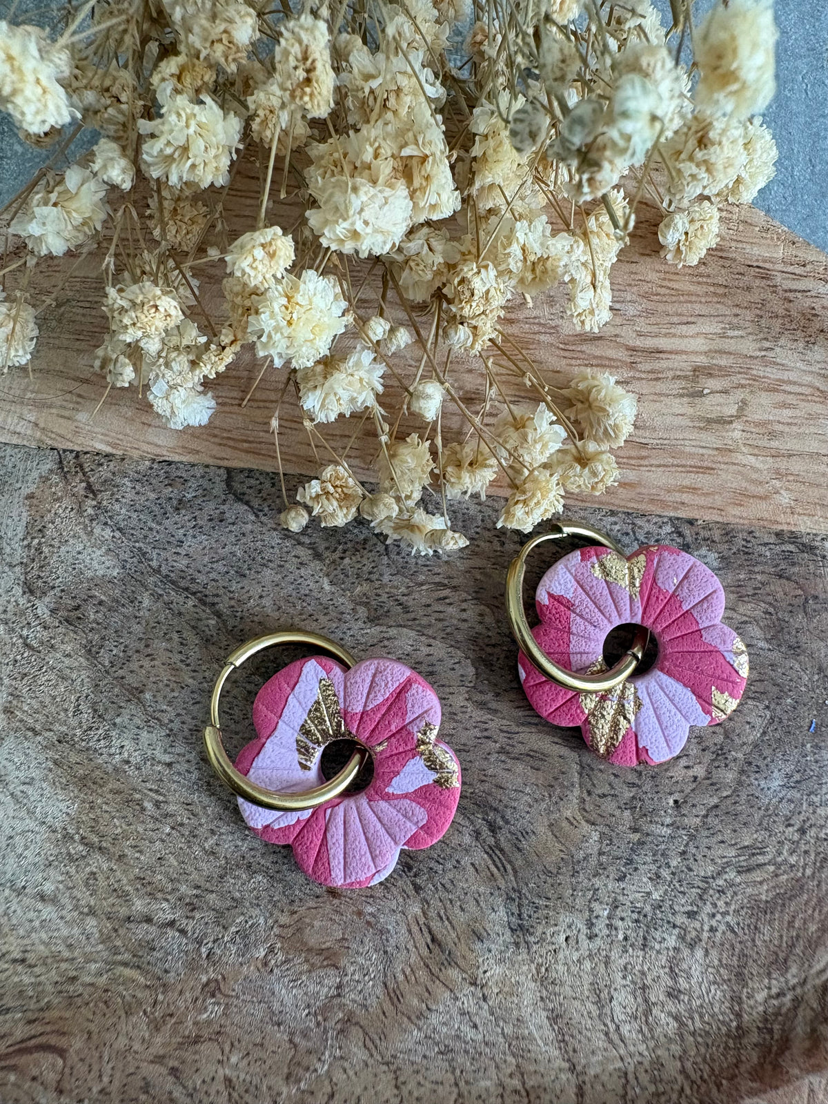 Pampilles CHARLOTTE - Framboise, rose, blanc et or